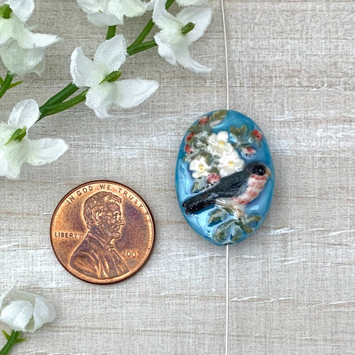 18x24mm Bird with Flowers Porcelain Oval