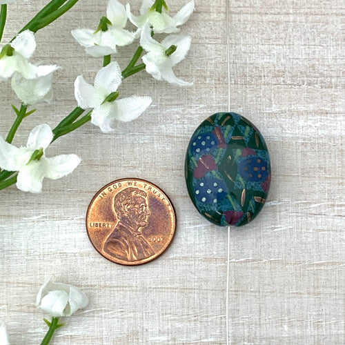 18x25mm Art Deco Jewel Toned Porcelain Oval
