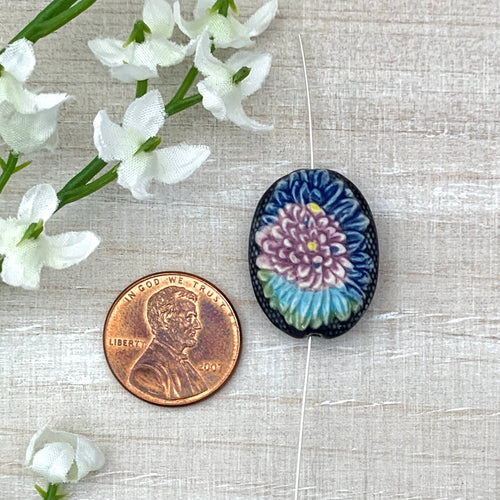 18x24mm Blue and Pink Floral Porcelain Oval