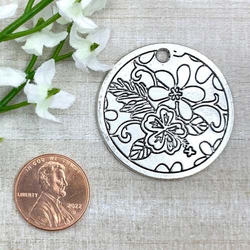 Antique Silver Carved Flower Pendant