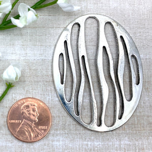 Antique Silver Large Oval with Striped Cutouts