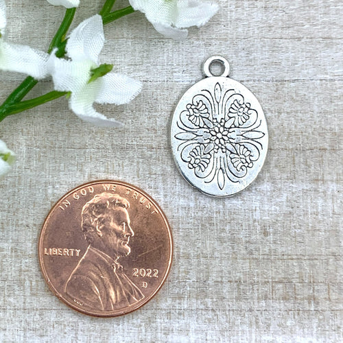 Antique Silver Oval with Etched Flower