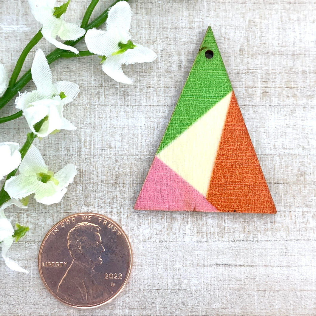 Green, Orange, Pink Printed Wood Triangle Pendant