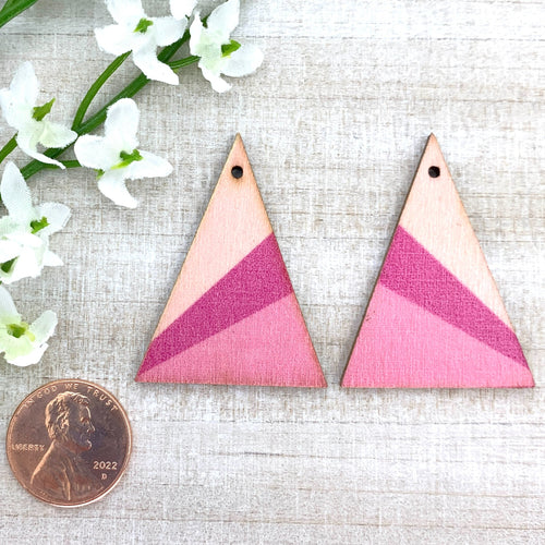 Pink Ombre Printed Wood Triangle Pendant Pair