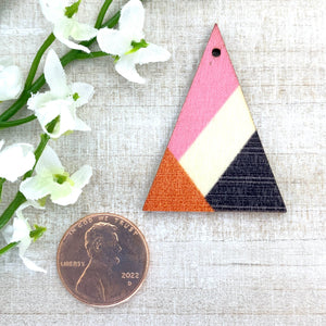 Pink, Black, Orange Printed Wood Triangle Pendant