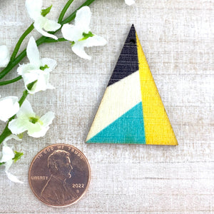 Black, Yellow, Aqua Printed Wood Triangle Pendant