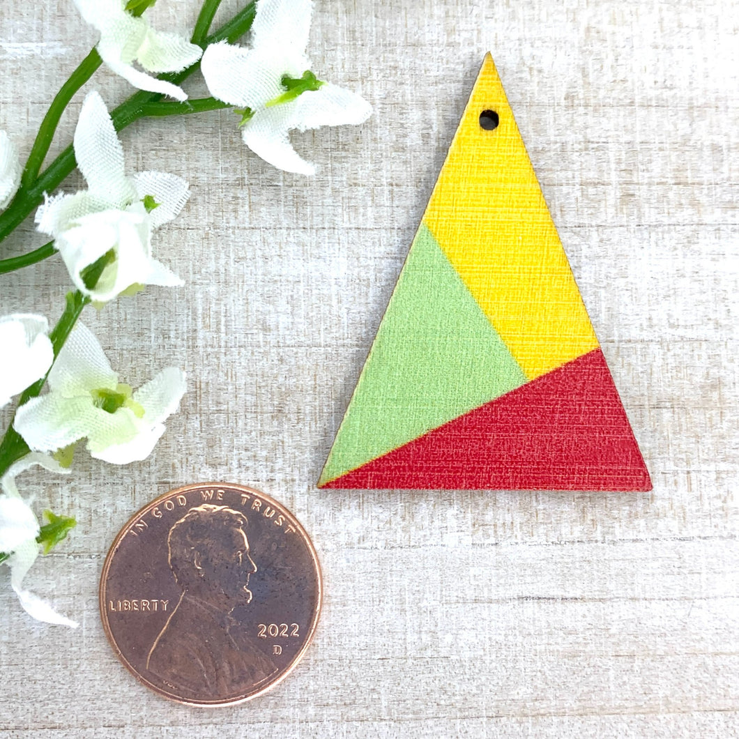 Yellow, Red, Green Printed Wood Triangle Pendant