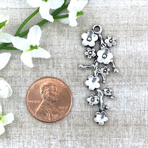 Antique Silver Flower Blossom Branch Charm
