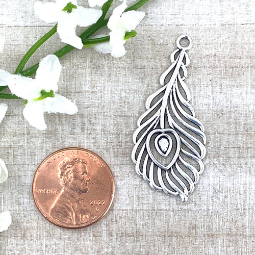 Antique Silver Fancy Feather Pendant