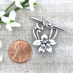 Antique Silver Large Flower Toggle