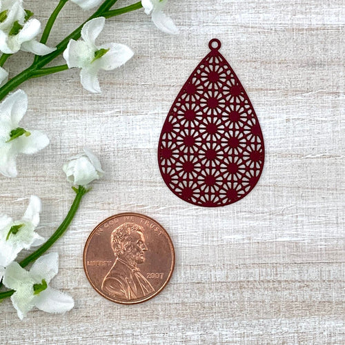 Dark Red Colored Teardrop with Geometric Design