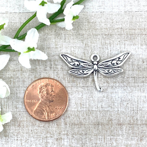 Antique Silver Dragonfly Charm