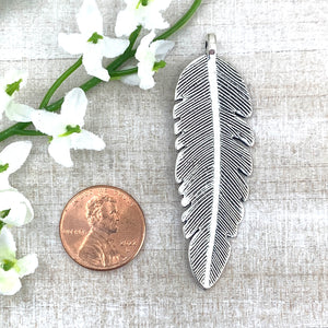 Antique Silver Large Feather Pendant