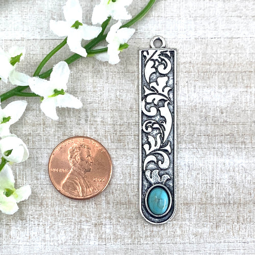 Long Scroll Pendant with Blue Magnesite Stone Accent