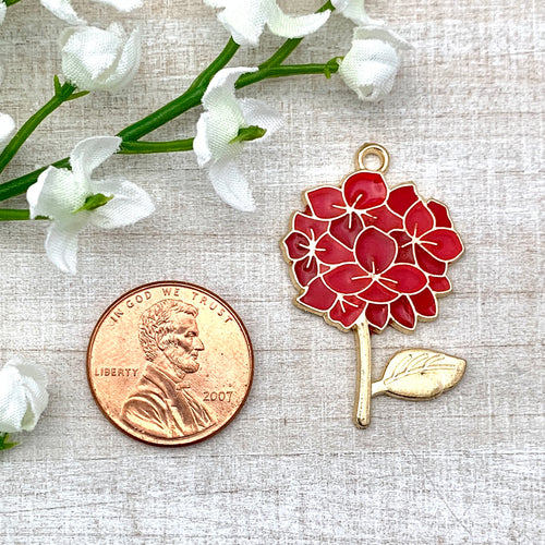 Crimson Resin and Enameled Flower Charm