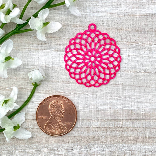 Hot Pink Colored Filigree Flower Charm