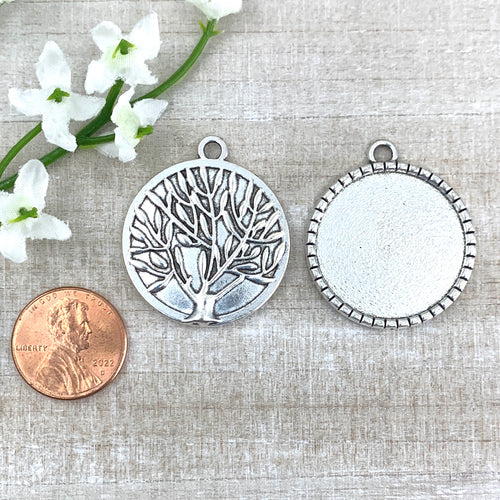 Antique Silver Round Tree of Life Charm