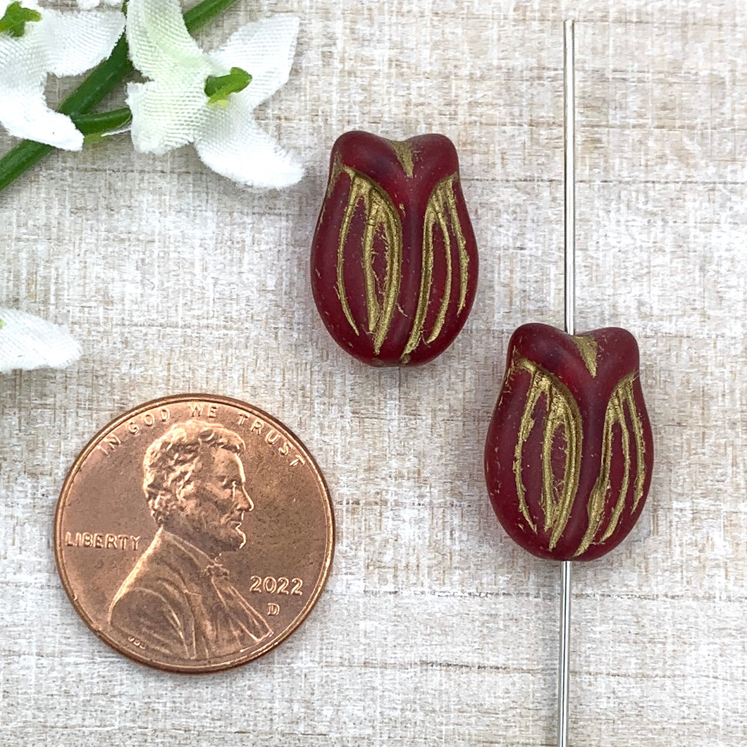 Transparent Matte Red with Gold Wash 11x16mm Tulip Pair