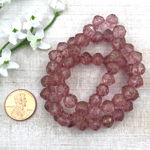 8mm English Cut Medium Pink with Golden Luster