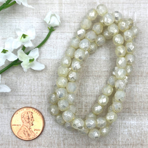 6mm Faceted Firepolished Bead Ivory with a Silver Picasso Finish