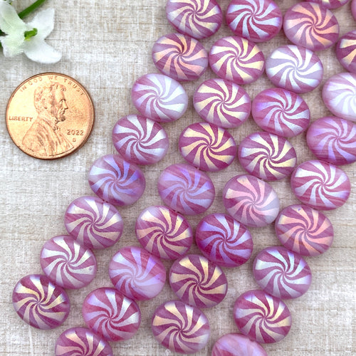 Opaque Matte Pink and White with AB Pinwheel Laser Tattoo 10x13mm Oval