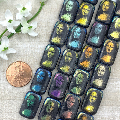 Jet AB Shiny Bead with Laser Tattoo Mona Lisa