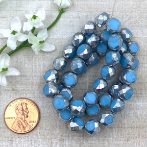 8mm Table Cut Faceted Sky Blue with Silver and AB Finishes
