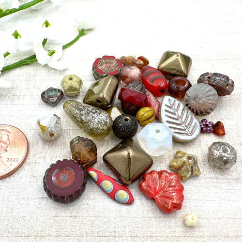 Big Red and Beige Czech Glass Mix