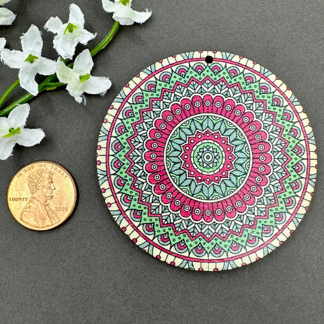 Large Printed Circle Wood Pendant