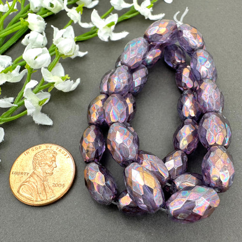 12x8mm Faceted Oval Pale Purple with a Metallic Purple Finish