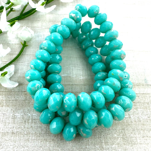 5x7mm Rondelle Sea Green with Silver Picasso Finish