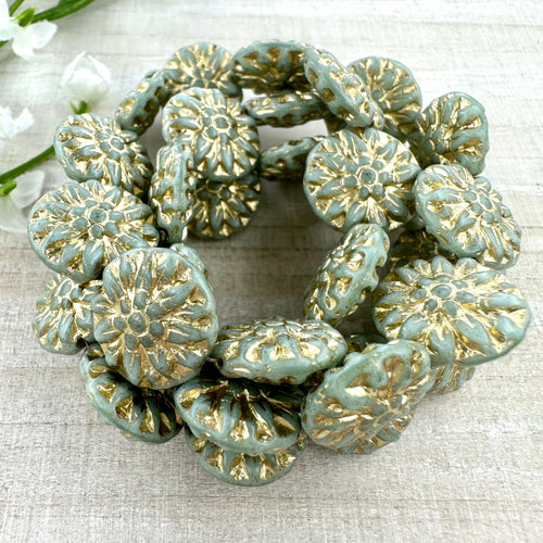 14mm Dahlia Mint Green with a Gold Wash