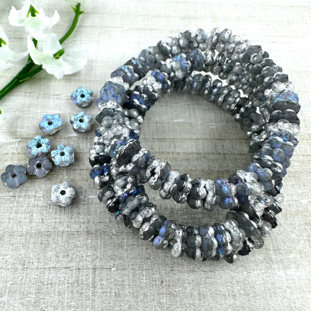 5mm Forget-Me-Not Spacers Grey with a Silver Rainbow and Etched Finish