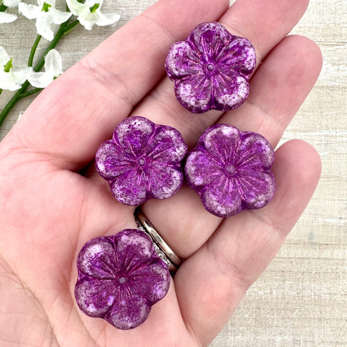 22mm Hibiscus Flower White with a Metallic Purple Finish