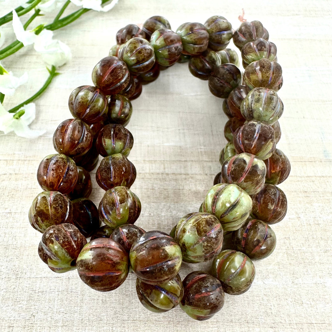 8mm Melon Dark Amber and Sage with Picasso Finish