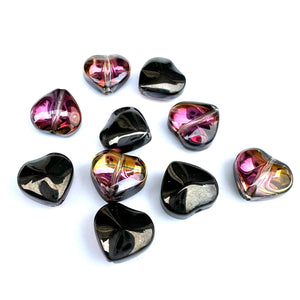 Glass Heart Pink with Black Plating - 10 Pack