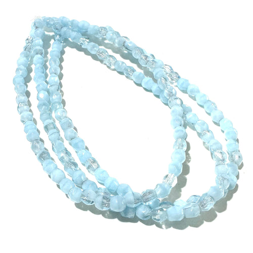 3mm Firepolish Light Blue/Crystal