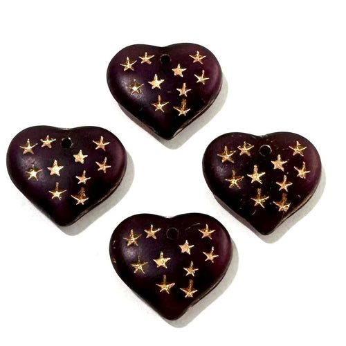 13x14mm Matte Amethyst Heart with Gold Stars