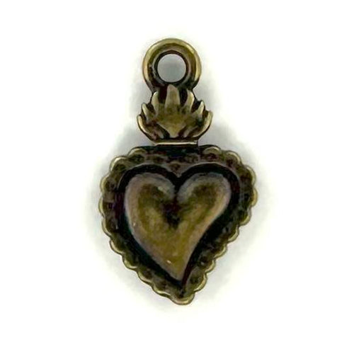 Milagro Heart Charm Antique Brass Plated