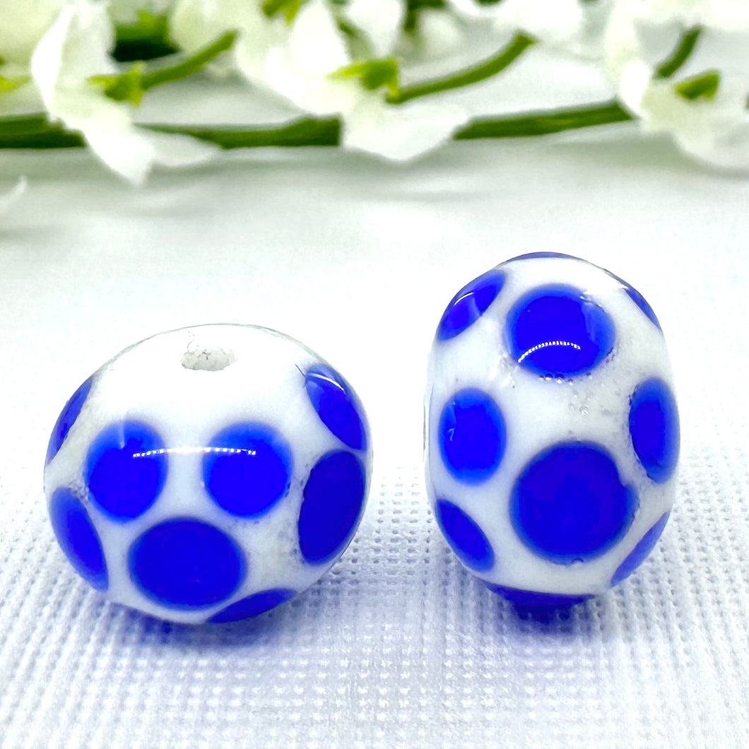 White with Sapphire Blue Dots