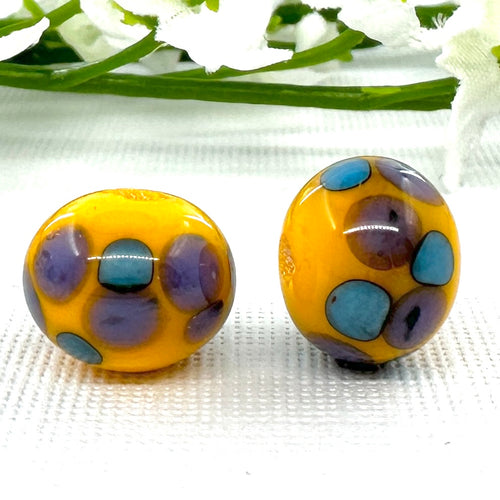 Yellow with Turquoise and Purple Dots