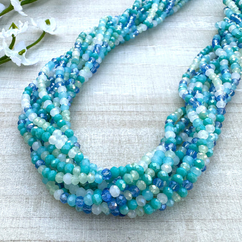 Turquoise Waters Mix 3x2.5mm Faceted Glass
