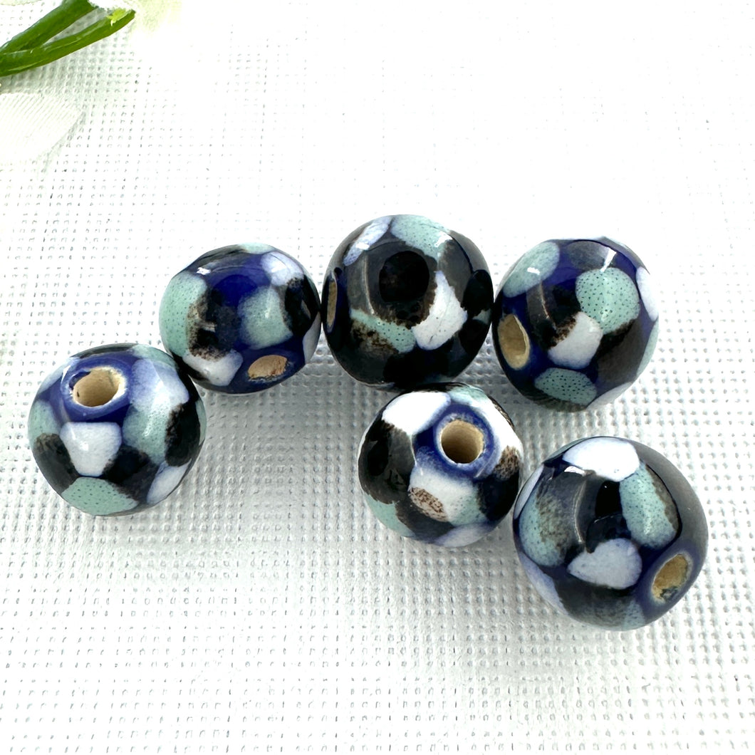 10mm Black & Blue Mottle Ceramic Bead