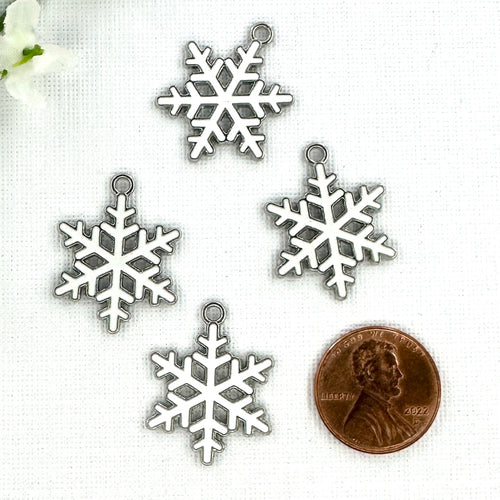 White Enameled Snowflake Charm - 4 Pieces