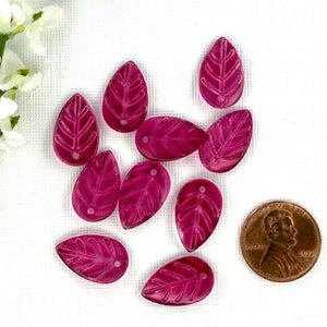 Fuchsia 18x11mm Glass Leaf - 10 Beads