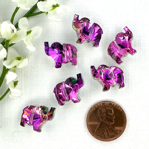 Magenta Electroplated Faceted Glass Elephant - 6 Beads