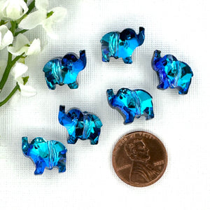 Blue Electroplated Faceted Glass Elephant - 6 Beads