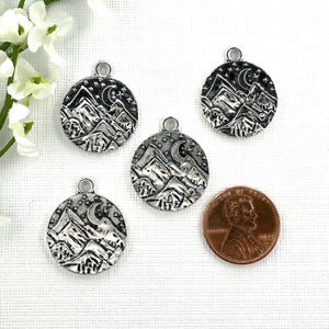 Antique Silver Mountain Night Charm – 4 Pieces