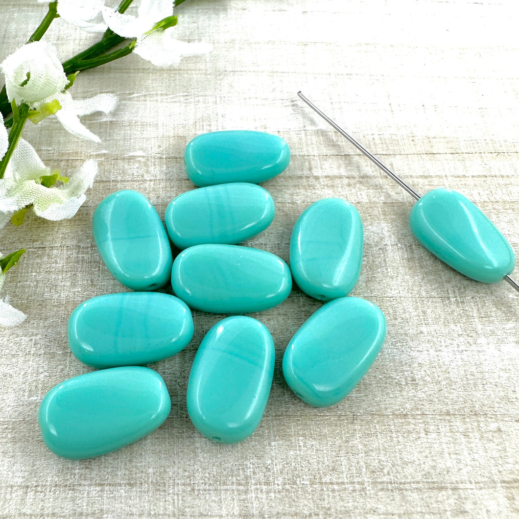 14x8mm Wavy Oval Opaque Turquoise - 10 beads