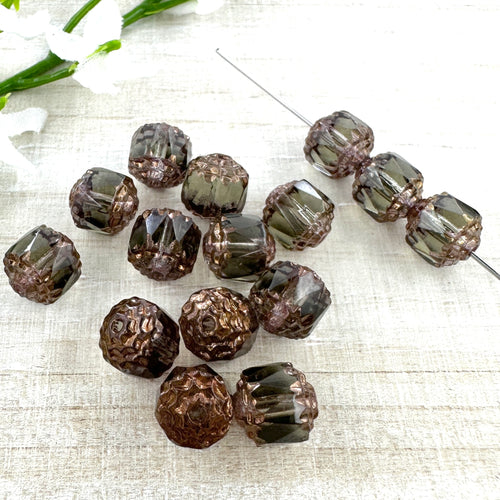 8mm Crown Black Diamond with Bronze - 15 beads